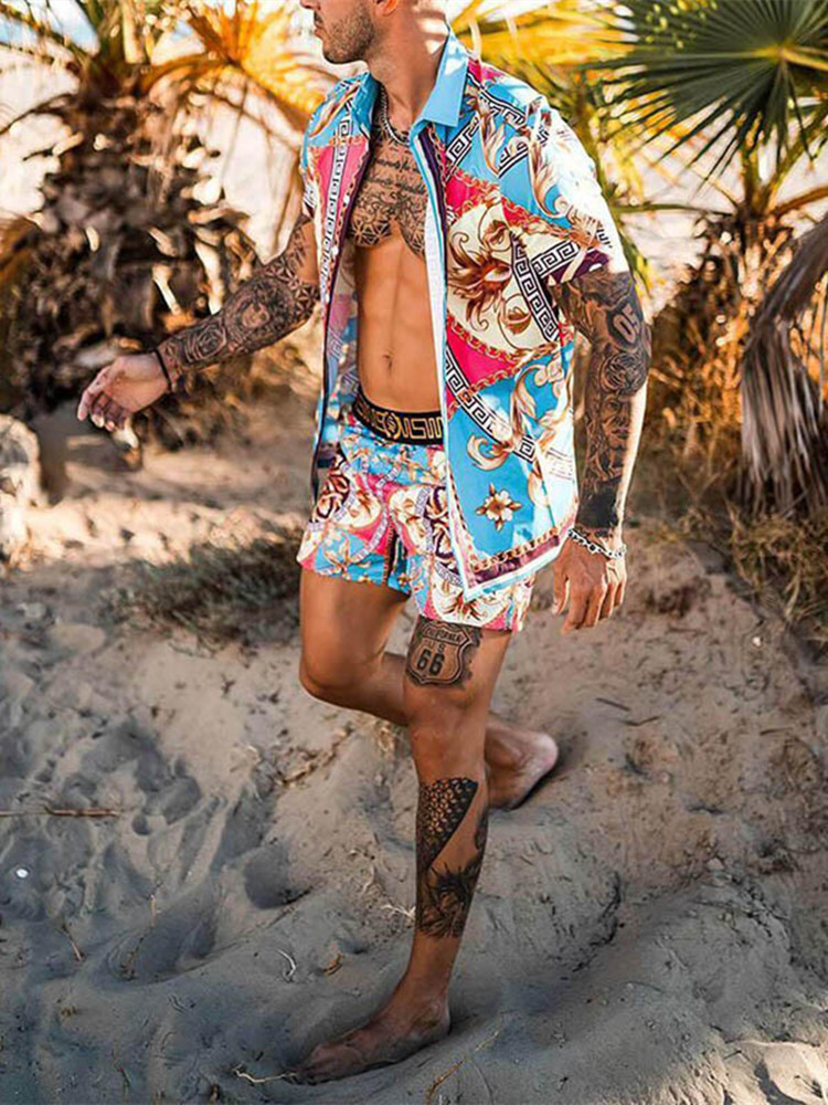 Men's Tracksuits Mens Hawaiian Printing Short Outfit Summer Casual Floral Shirt Beach Shorts Two Piece Suit Fashion Men Sets M-3XL 220922