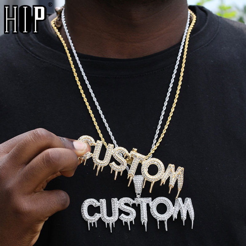 Pendant Necklaces Hip Hop Bubble Letters Drip Custom Name Cubic Zircon Iced Out Chain Pendants For Men Women Jewelry 220922