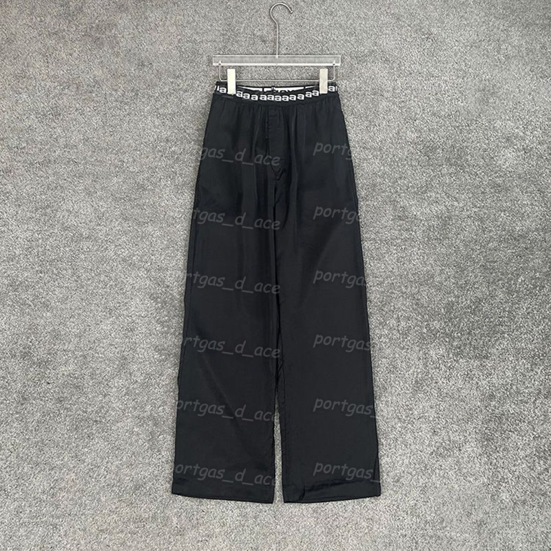 Letters Womens Pants Elastic Webbing Black Wide Leg Pants Ladies Fashion Satin Draped High Rise Trousers, Black with label.
Letters Womens Pants Elastic Webbing Black Wide Leg Pants Ladies Fashion Satin Draped High Rise Trousers, Black with label.