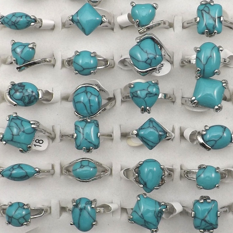 Cluster Rings Mixed Size Design Turquoises For Women Factory Price 50pcs Wholesale 220921