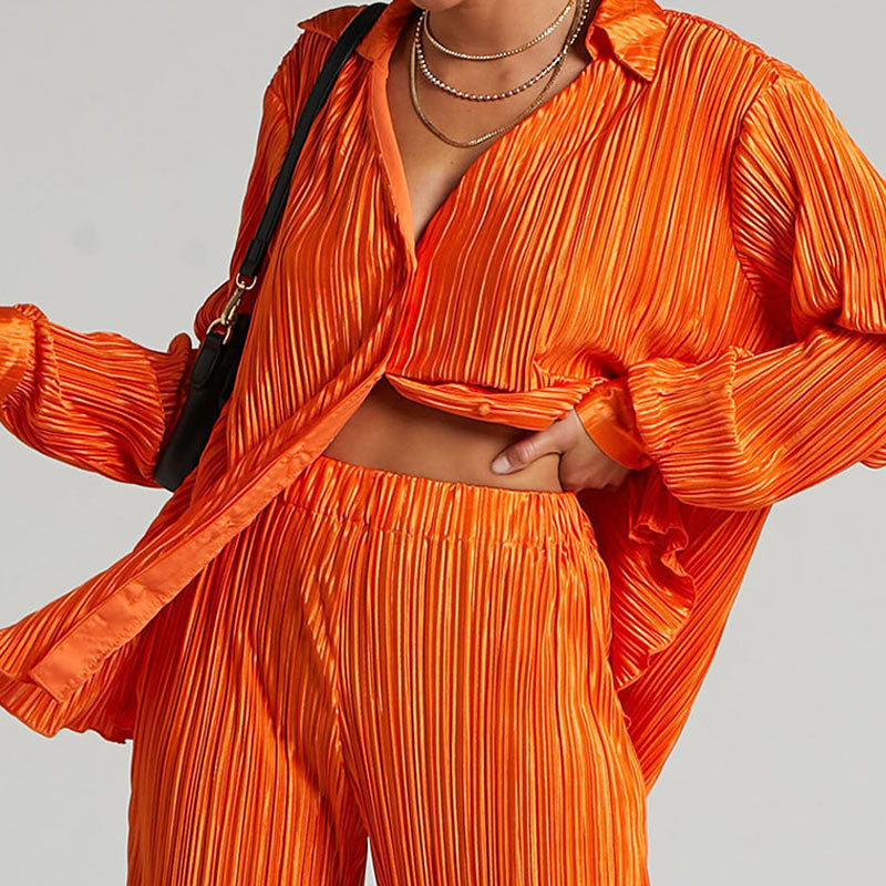 Women's Two Piece Pants Two Piece Set Womens Outfits Set Pleated Women's Suit Elegant Sets Shirt High Waist Trousers Female Suit Fashion Ele