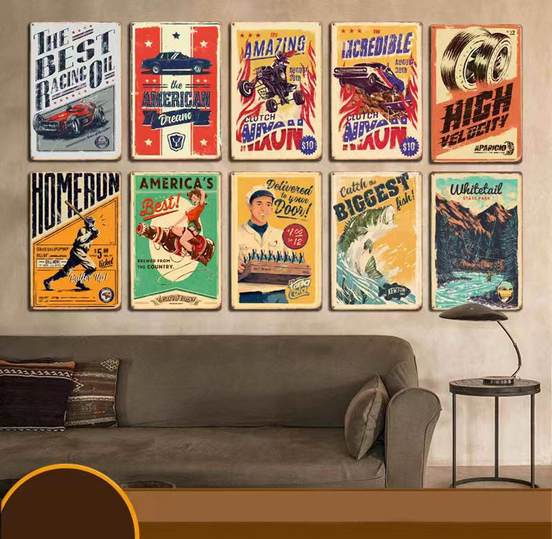 Metal Painting New retro poster tin bar industrial style background wall home frameless decorative painting Living Room decor 20X30cm Free shipping