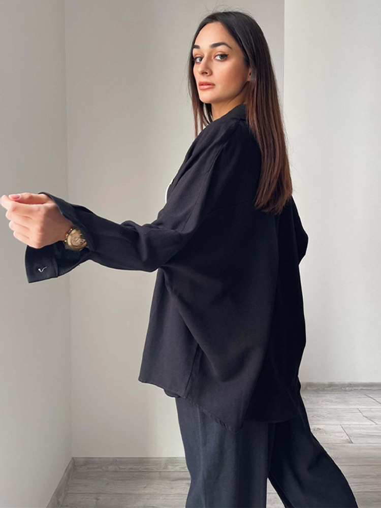 Women's Two Piece Pants Oversized Shirt Tops Harem Pants Sets Women Long Sleeve Shirts Matching 2 Piece Set Casual Spring Single Breasted Top Sui