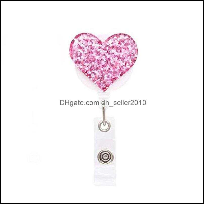 Pins Brooches Pins Brooches 1Pc Bling Love Heart Retractable Badges Holder Badge Clips For Nurse Id Reel With Alligator Dhseller2010 Dhsvj