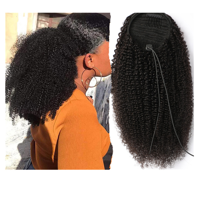 Mogolian Afro Kinky Curly Drawstring Ponytail Human Hair Extensions 4B 4C Remy 10-30 Inch Long Straight Clip In Ponytail