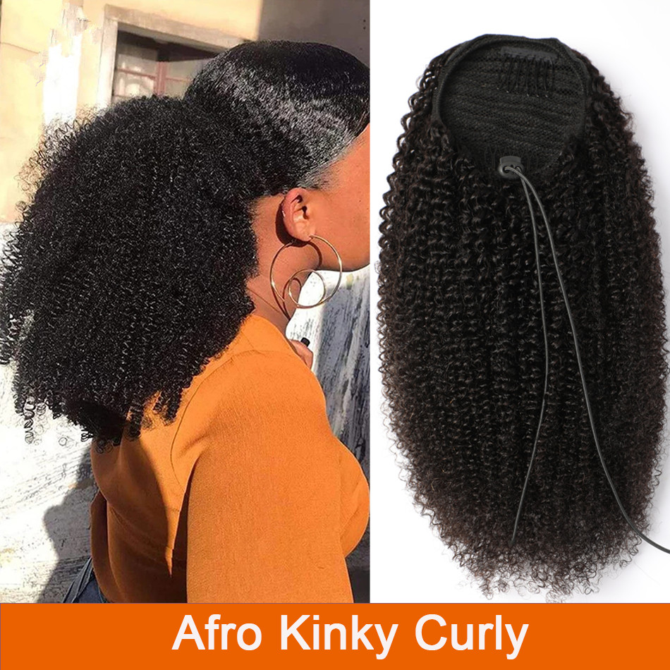 Mogolian Afro Kinky Curly Drawstring Ponytail Human Hair Extensions 4B 4C Remy 10-30 Inch Long Straight Clip In Ponytail