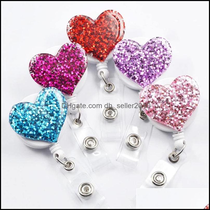 Pins Brooches Pins Brooches 1Pc Bling Love Heart Retractable Badges Holder Badge Clips For Nurse Id Reel With Alligator Dhseller2010 Dhsvj