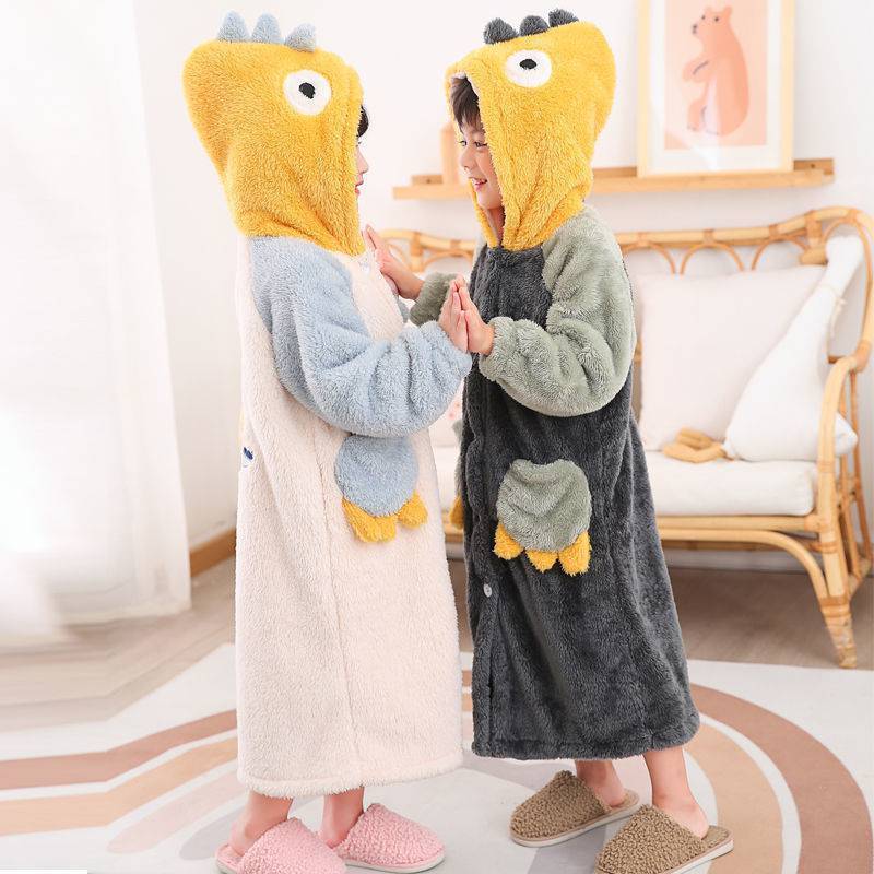 Towels Robes Winter Bathrobe Kids Sleepwear Flannel Dinosaur Boys Girls Home Wear Soft Pajamas for Girl Boy Teenage Robe Baby Hoodies 220922