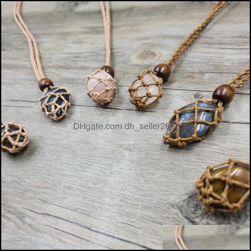 Pendant Necklaces Eco-Friendly 100% Linen Cord Bead Necklace Interchangable Rame Crystal Pendant Pouch Net C3 Drop Deliv Dhseller2010 Dhjfu