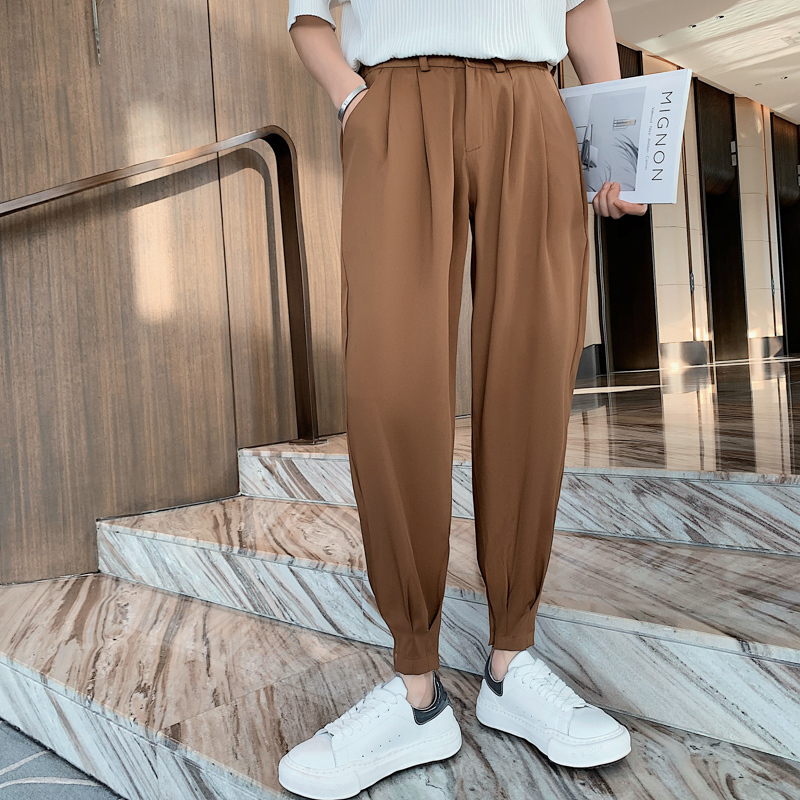 Men's Pants Fashion Autumn Pants Men Solid AnkleLength Tapered Trousers Korean Style White Khaki Black Waist Casual Pants Man 220922