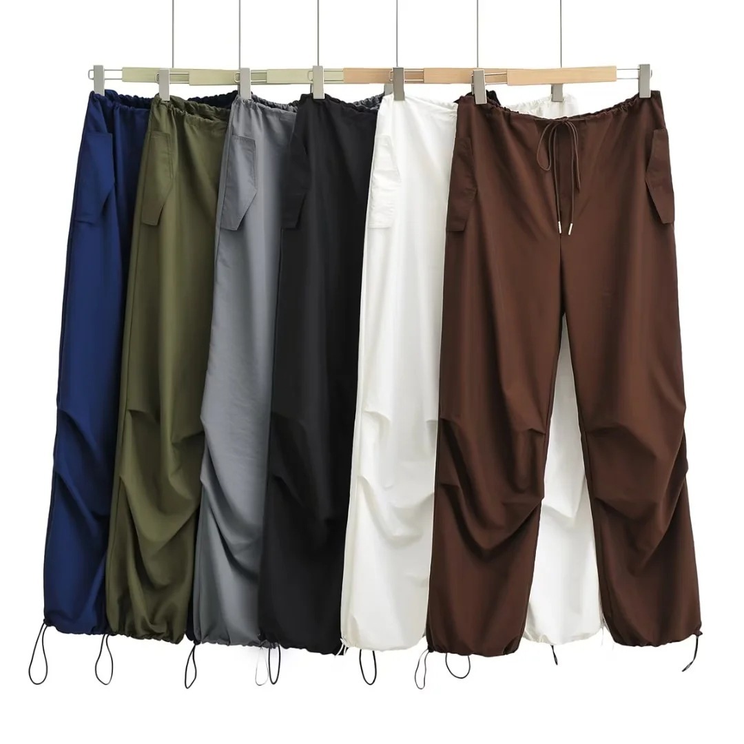 Women's Pants Capris Momoluna Women Madison Beer Baggy Low Waist Parachute Cargo Wide Leg Sweatpants Drawstring Hippie Joggers White Trousers 220