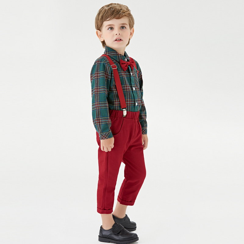 Clothing Sets Top and Toddler Boys Set Autumn Winter Children Formal Shirt sSuspender Pants 2PCS Suit Kids Christmas Outfits 220922
