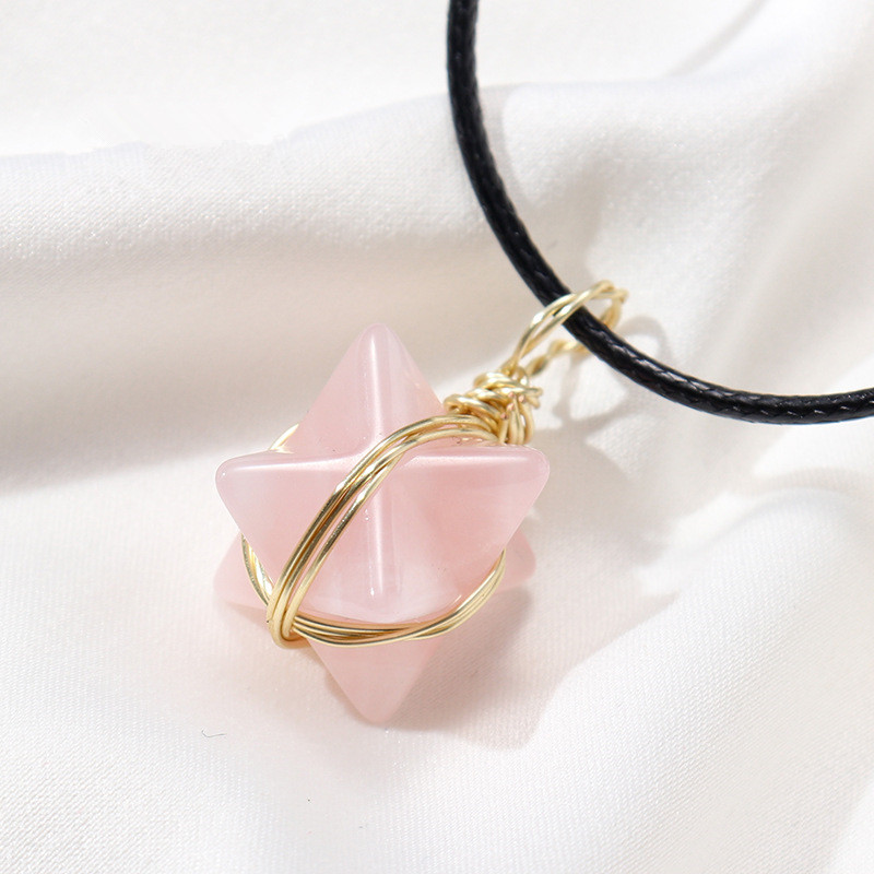 Natural Stone Wire Winding Merkabah Hexagram Necklace Crystal Quartz Star Pendant Necklaces for Women Jewelry Gift