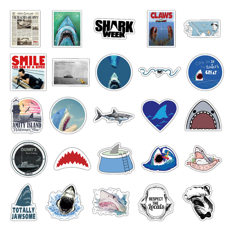 50Pcs JAWS Shark sticker Poster Classic Horror Movie For Car Refrigerator Notebook Guitar DIY Graffiti Stickers