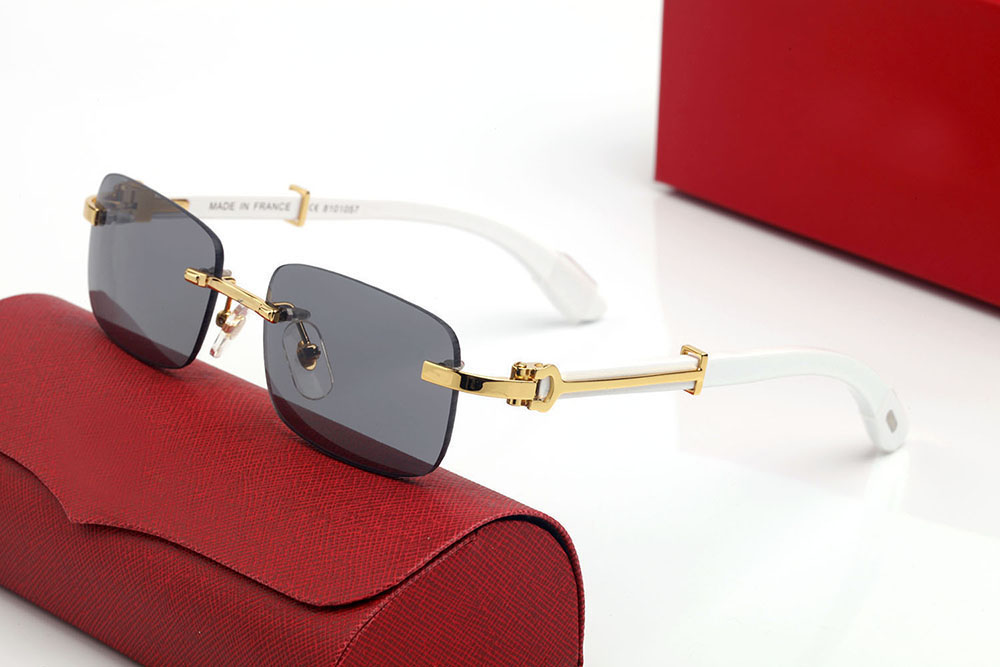 Mens Designer Sunglasses Women Eyeglasses Frames Black Lenses Sunglass white buffalo horn sun glasses rimless Texture Mirror frame unisex wood luxury eyewear