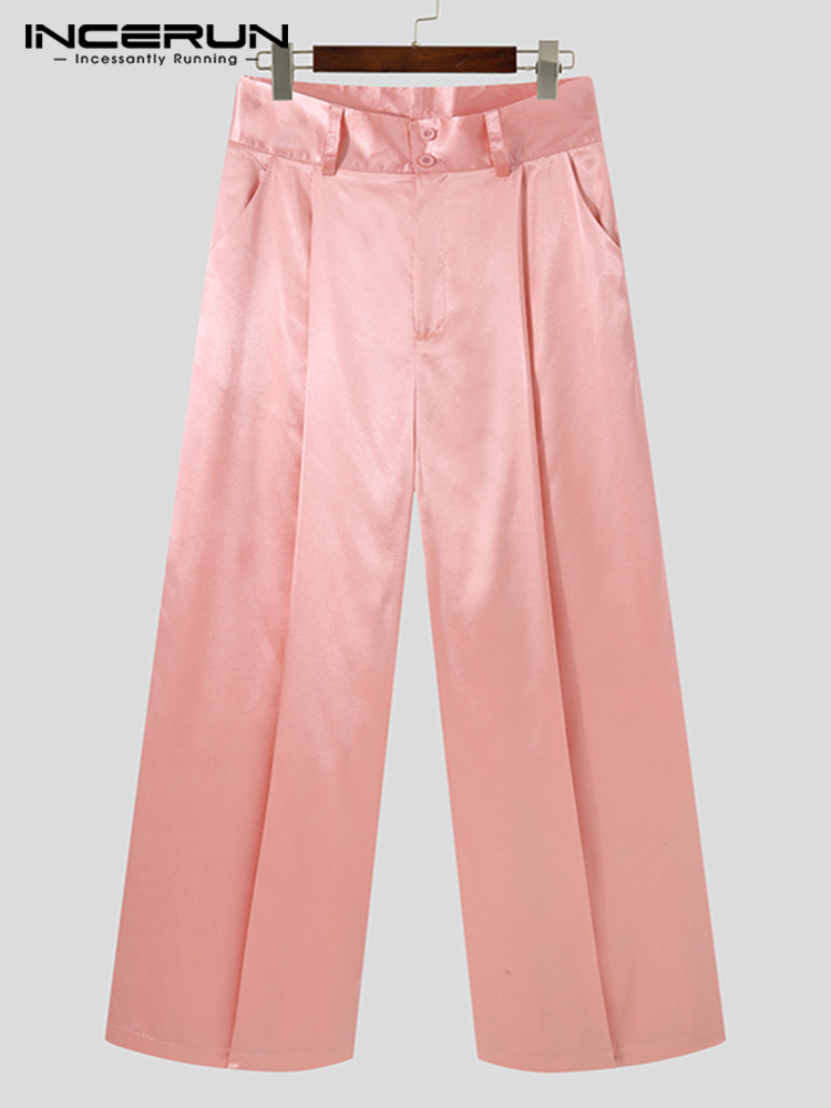 Men's Pants Fashion Men Solid Color Button High Waist Pockets Leisure Wide Leg Trousers Men Streetwear Casual INCERUN 220922