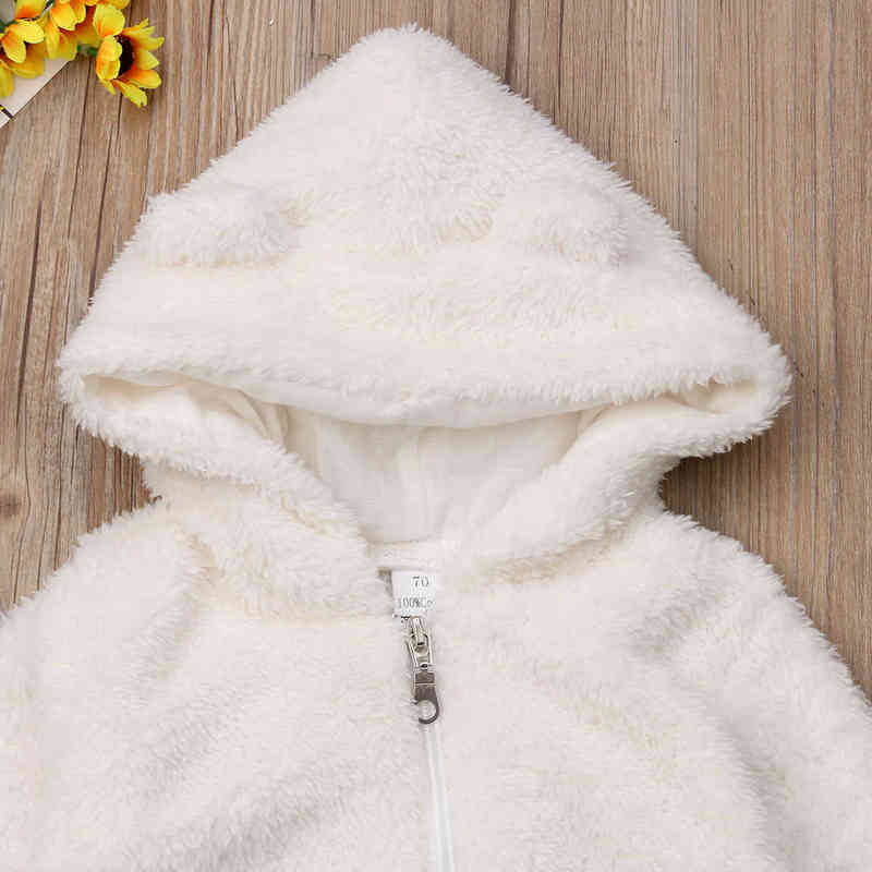 Rompers Newborn Baby Girls Boys Plush Warm Rompers Solid White Zipper Hooded Ropa Bebe Jumpsuit Winter Romper Baby Boy Girl Clothing J220922