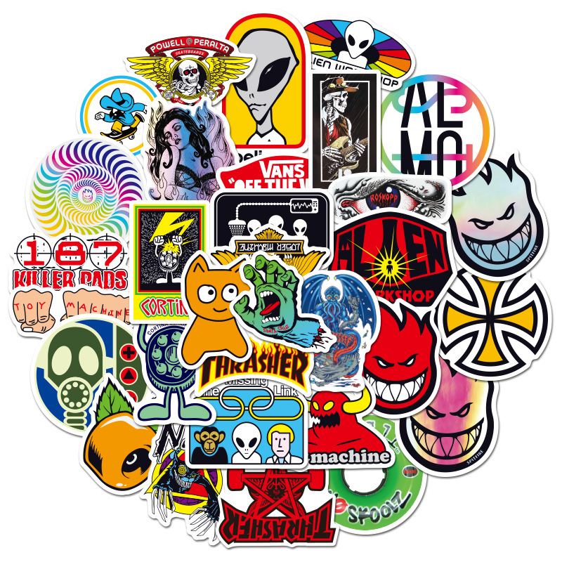 50Pcs pop Trendy brand skateboard sticker Graffiti Stickers for DIY Luggage Laptop Motorcycle Bicycle Stickers