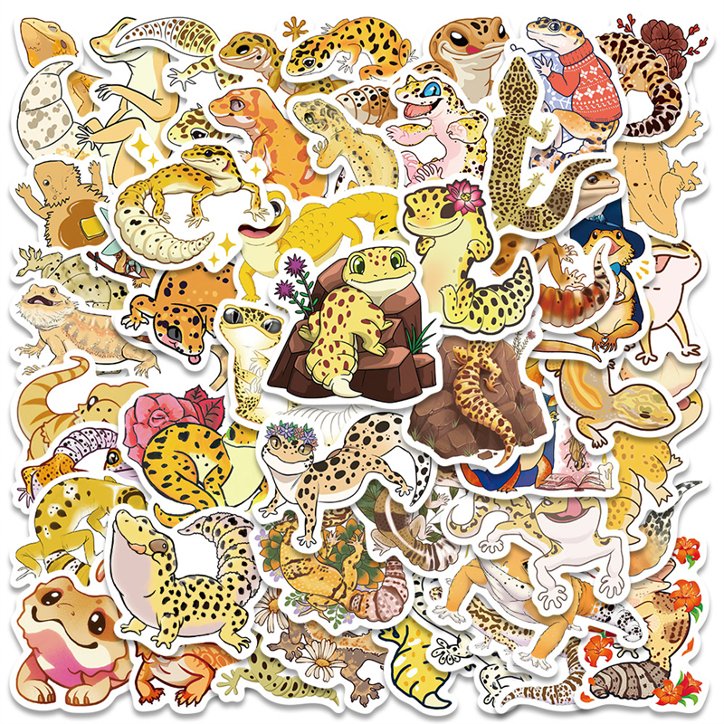 50Pcs New Cute Reptile Animal Gecko Sticker Wall Lizard Graffiti Stickers for DIY Luggage Laptop Skateboard Motorcycle Bicycle Sticker