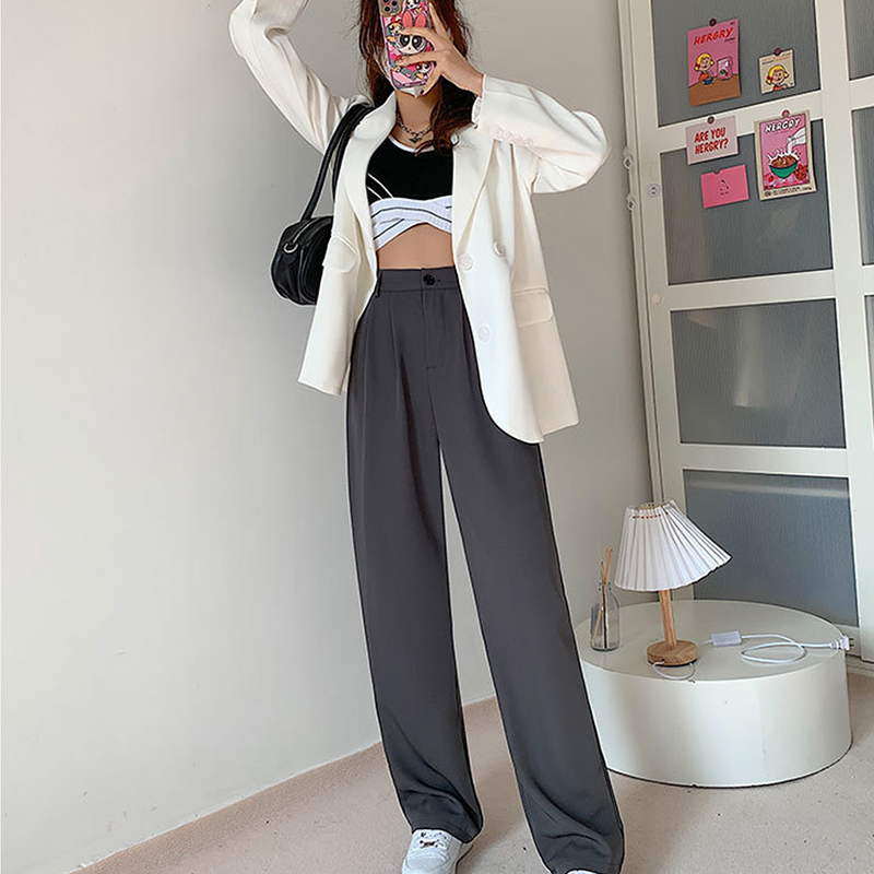 Women's Pants Capris High Waist Long Mopping Pant Pleated Suit Trousers for Female Woman Fluid pantalones de mujer 220922