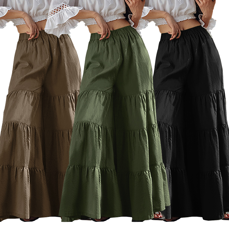 Women's Pants Capris Vintage Wide Leg Trousers ZANZEA Solid Casual Elastic Waist Long Pantalon Palazzo Female Turnip 220922