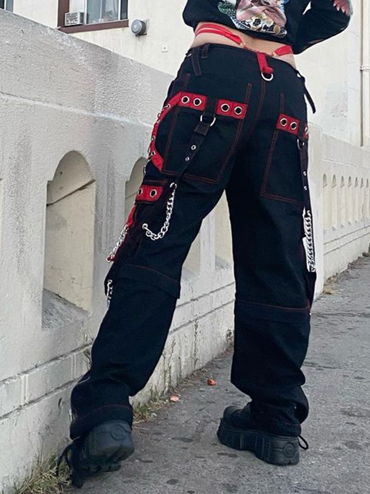 Women's Pants Capris Weekeep Punk Wide Leg Streetwear Low Rise Baggy Gothic Cargo Korean Hip Hop Patchwork Casual Trouser Harajuku 220922