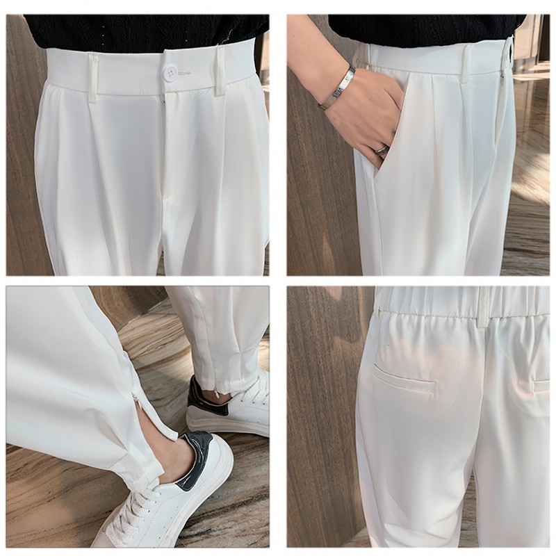 Men's Pants Fashion Autumn Pants Men Solid AnkleLength Tapered Trousers Korean Style White Khaki Black Waist Casual Pants Man 220922