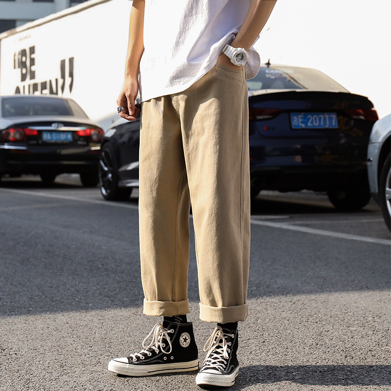 Men's Pants Men Casual Pants Vintage Retro Allmatch Cargo Trousers Stylish Solid Simple High Street Loose Versatile Straight Korean Style 220922
