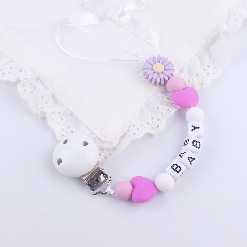Custom Name Handmade Personalize Dummy Clips Pacifier Clips Holder Baby Silicone Daisy Flower Pacifier Holder Chain Baby Teether