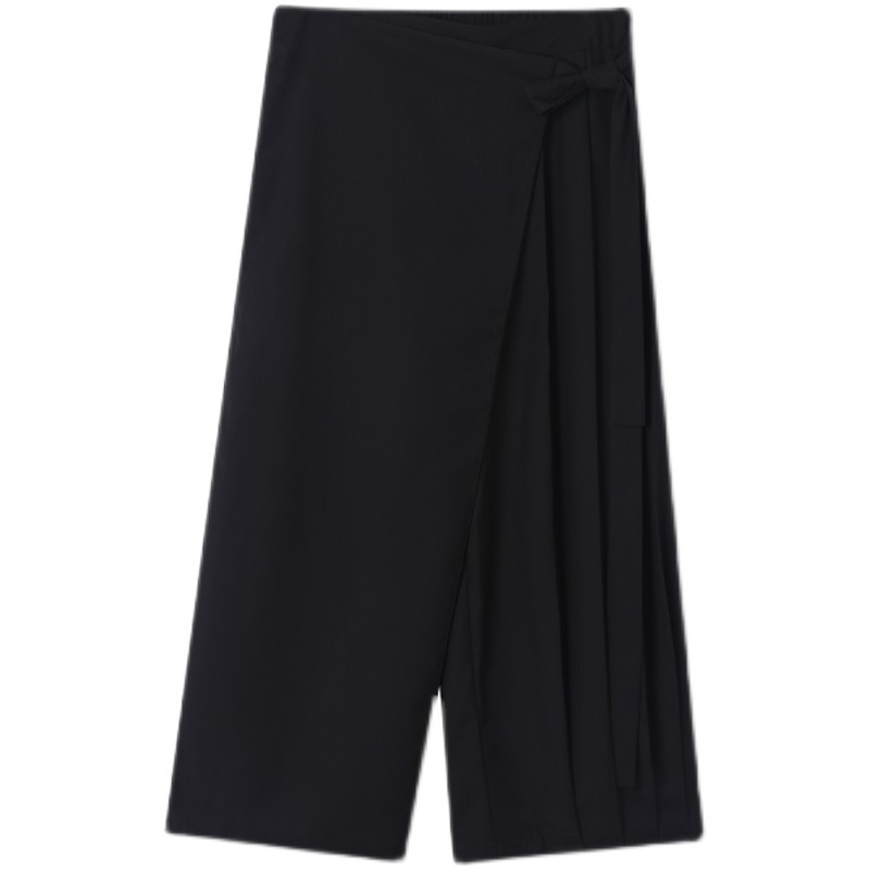 Men's Pants Elastic Waist Tie Culottes Men Harajuku Streetwear Trend Fashion Loose Casual Black Wide Leg Kimono Pants Man Skirt Trousers 220922