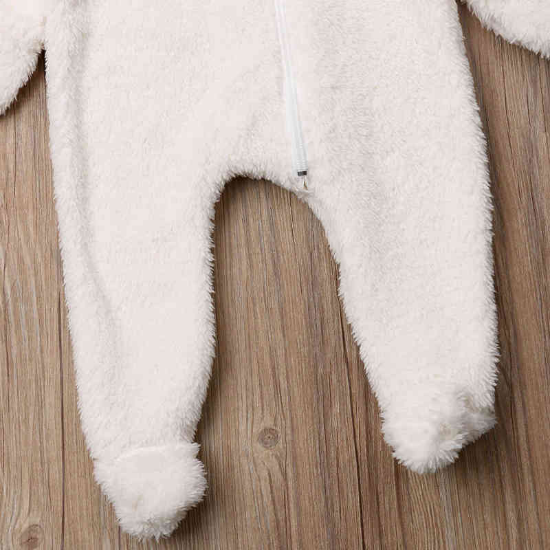 Rompers Newborn Baby Girls Boys Plush Warm Rompers Solid White Zipper Hooded Ropa Bebe Jumpsuit Winter Romper Baby Boy Girl Clothing J220922