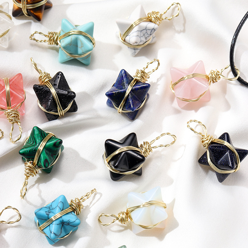 Natural Stone Wire Winding Merkabah Hexagram Necklace Crystal Quartz Star Pendant Necklaces for Women Jewelry Gift