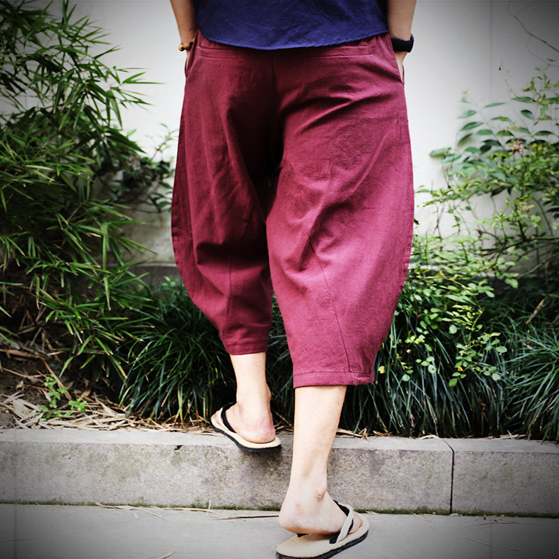 Men's Pants Cotton Linen Baggy Wide Leg Hanging Crotch Hip Hop Bloomers 's CalfLength Cross Trousers 220922