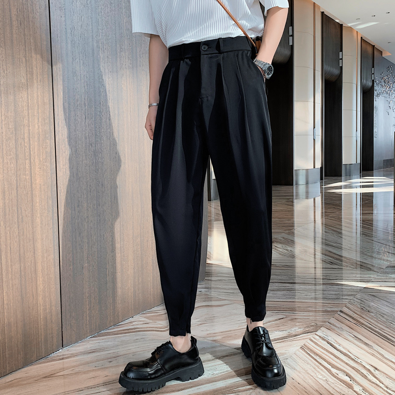Men's Pants Fashion Autumn Pants Men Solid AnkleLength Tapered Trousers Korean Style White Khaki Black Waist Casual Pants Man 220922
