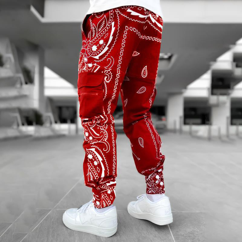 Men's Pants Paisley Cargo Pants Fashion Men's Reflective Joggers Oversized Streetwear Harajuku Hip Hop Jogger Pants Black Trousers Bottoms 2