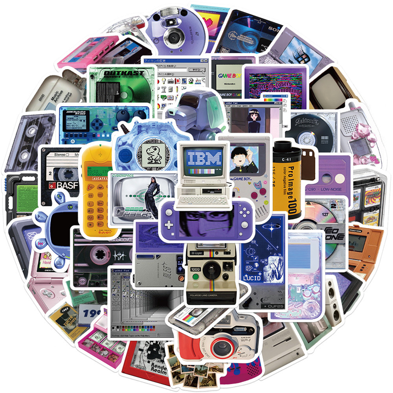 50Pcs Retro Old Things Sticker Tape Disc Player CRT TV Graffiti Stickers for DIY Luggage Laptop Skateboard Motorcycle Bicycle Stickers