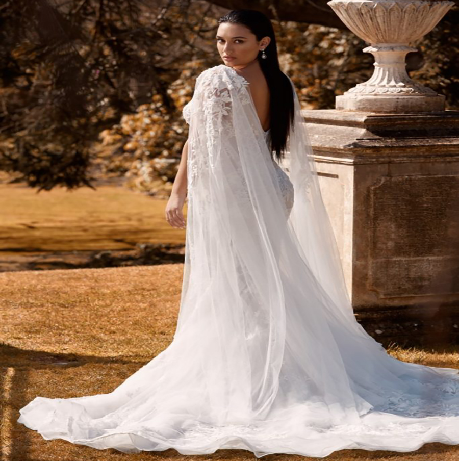 Caped Sleeve Lace Plus Size Wedding Dress 2022 Mermaid V Neck Floor Length Tulle Garden Wedding Dresses Backless Women Bride Robe De Mariee Vintage