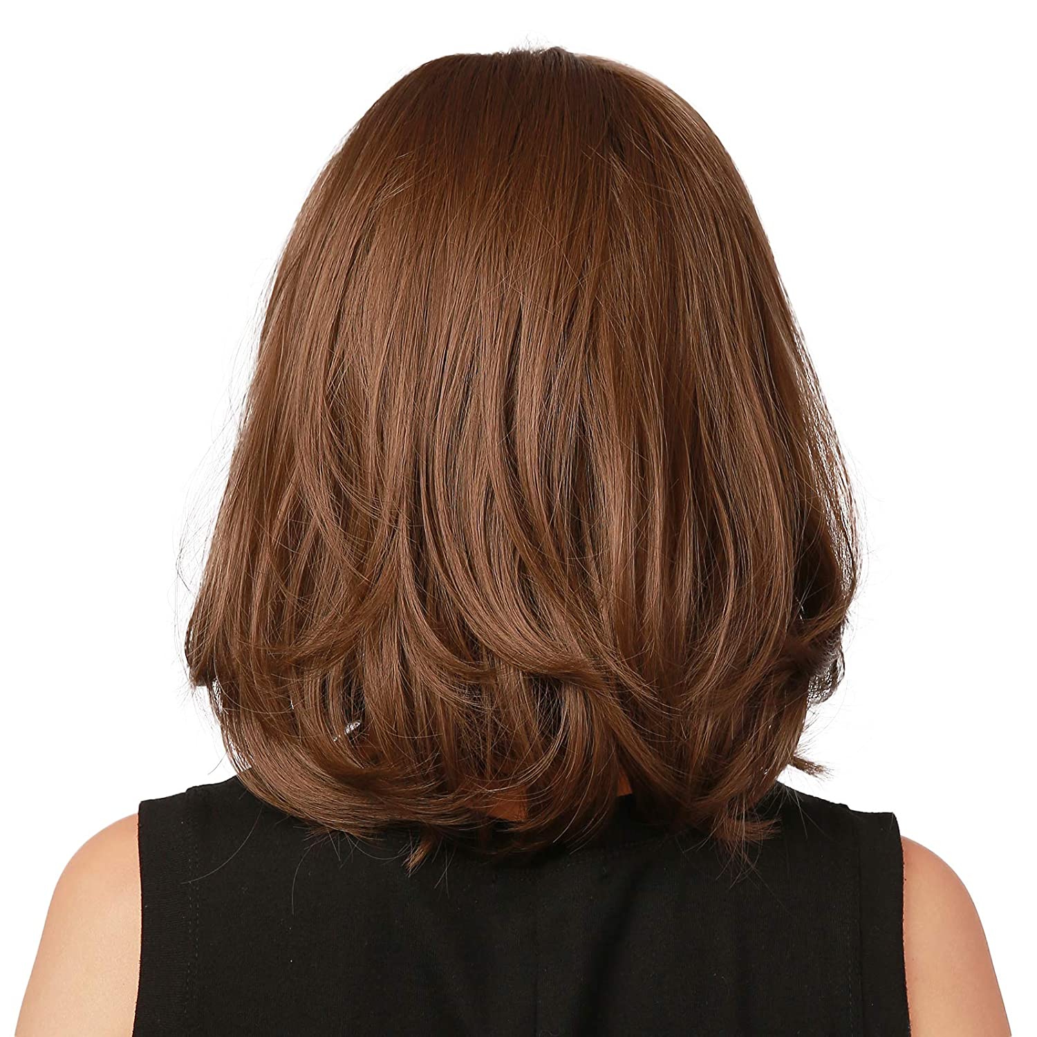 Brown Bob Wigs for Women Shoulder Length Synthetic Wig with Fringe Bangs High Heat Resistant Wig