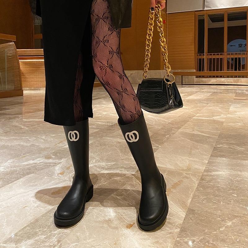 Brand Designer Square Toe Women's Rain Boots Heel Thick Sole Ankle Women's Rubber Boot