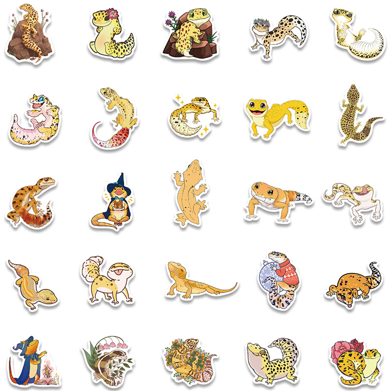 50Pcs New Cute Reptile Animal Gecko Sticker Wall Lizard Graffiti Stickers for DIY Luggage Laptop Skateboard Motorcycle Bicycle Sticker