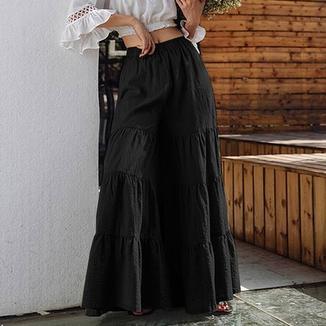 Women's Pants Capris Vintage Wide Leg Trousers ZANZEA Solid Casual Elastic Waist Long Pantalon Palazzo Female Turnip 220922
