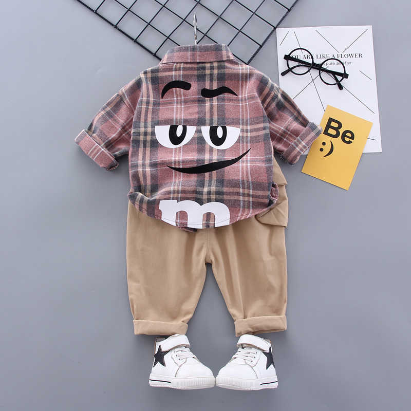 Autumn Spring Baby Boy Fashion Formal Clothing Kid Suits Plaid Shirt Pants 2pac set Children Clothes Set 1 2 3 4 5 Years45pu