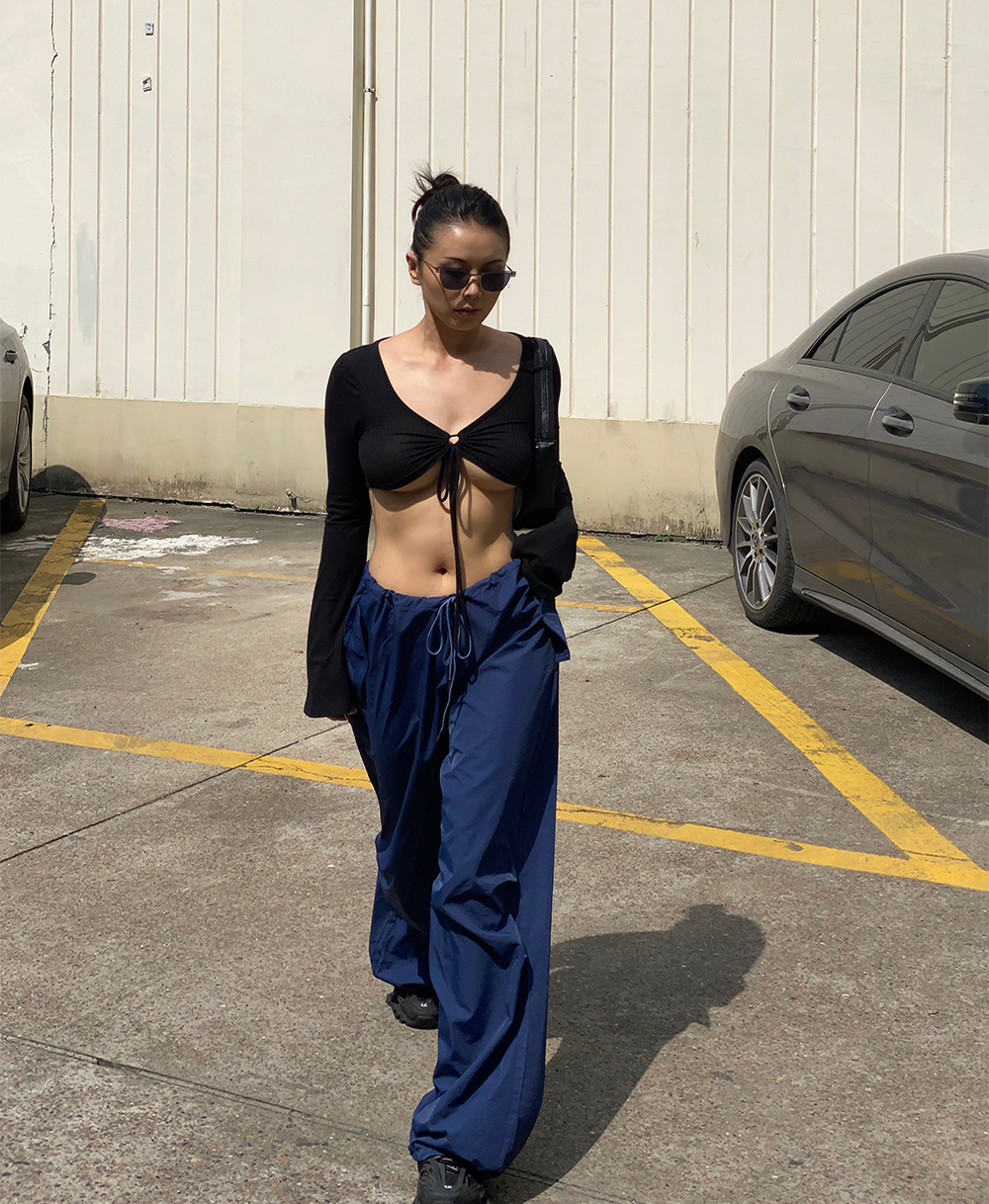 Women's Pants Capris Momoluna Women Madison Beer Baggy Low Waist Parachute Cargo Wide Leg Sweatpants Drawstring Hippie Joggers White Trousers 220