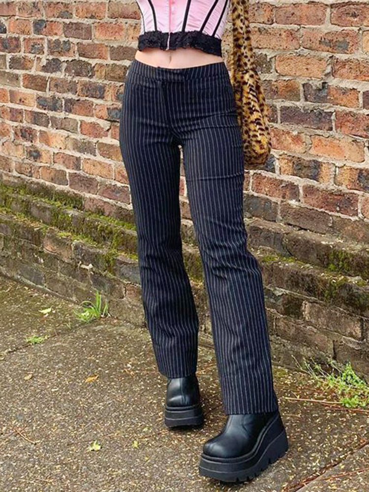 Women's Pants Capris SUCHCUTE Striped For Women Fashion Gothic High Waist Straight Baggy Streetwear Vintage Korean Style Suits Trouser 220922