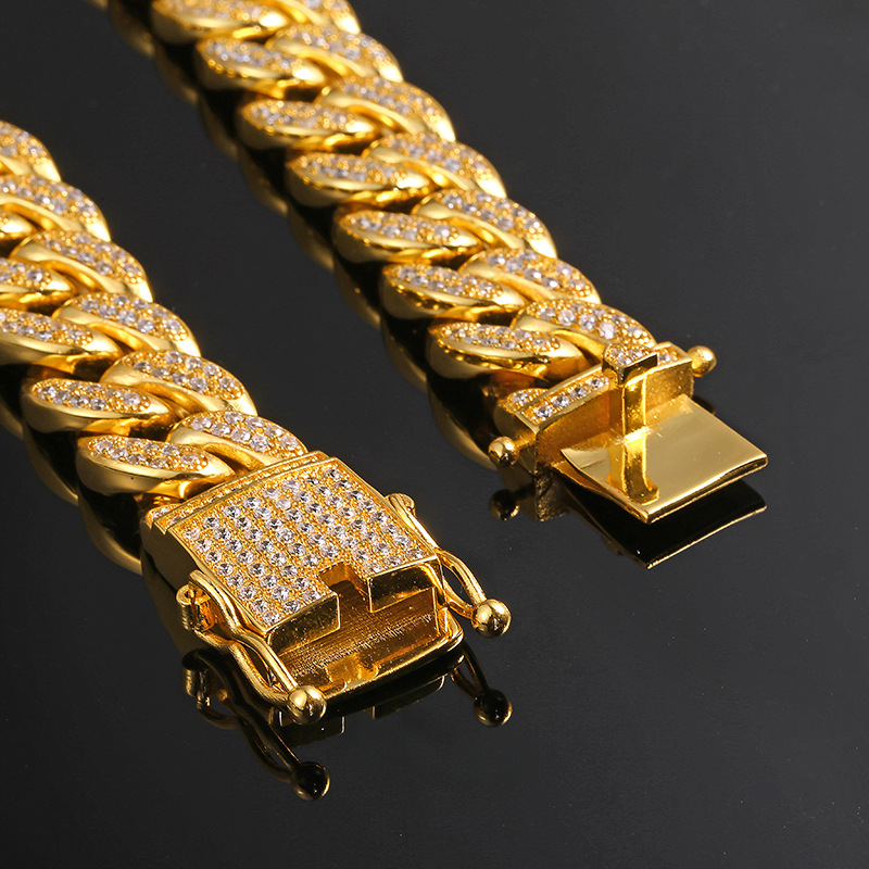 12mm TopBling Cuban Link Chain Bracelet Men's Hip Hop Jewelry Copper Real Gold Plated Full Cubic Zirconia