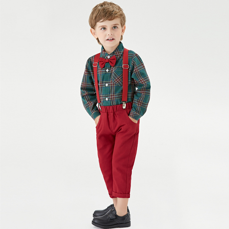 Clothing Sets Top and Toddler Boys Set Autumn Winter Children Formal Shirt sSuspender Pants 2PCS Suit Kids Christmas Outfits 220922