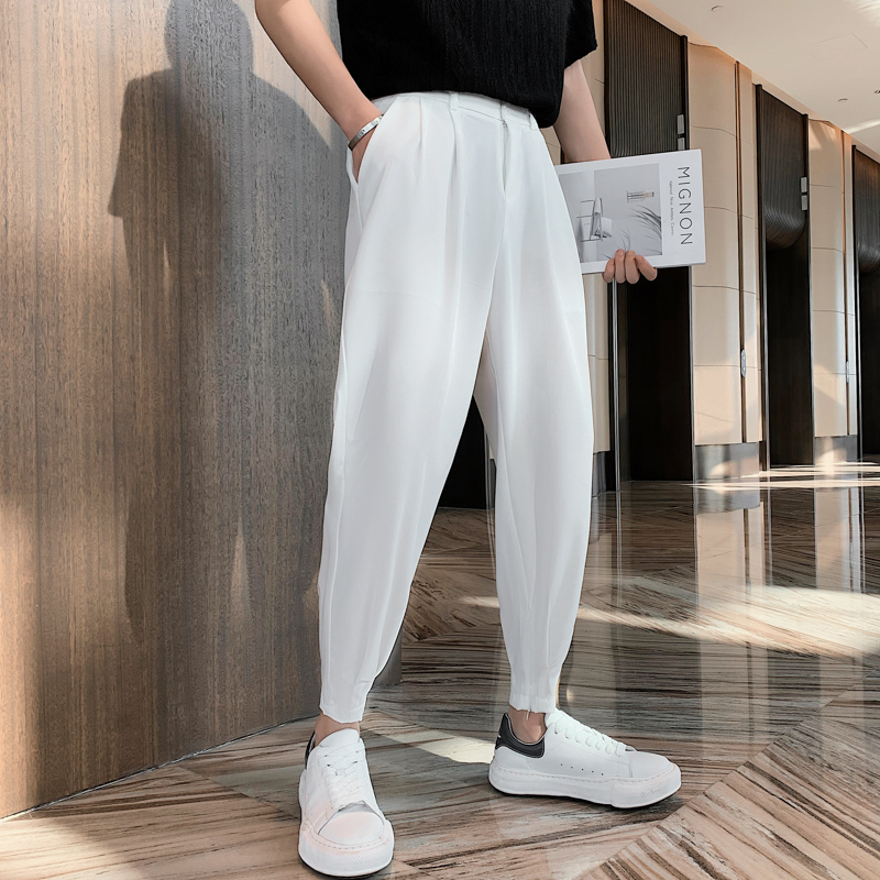 Men's Pants Fashion Autumn Pants Men Solid AnkleLength Tapered Trousers Korean Style White Khaki Black Waist Casual Pants Man 220922