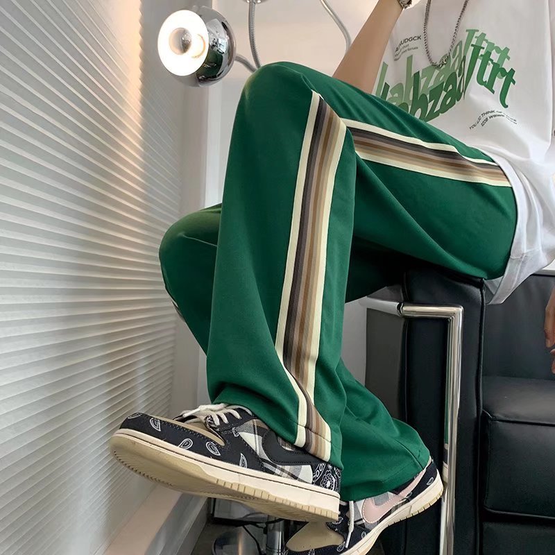 Men's Pants Arrivals Striped Vintage Green Casual Men Tracksuit Pants Allmatch Sweatpants Male Baggy Women Straight Long Trousers 220922