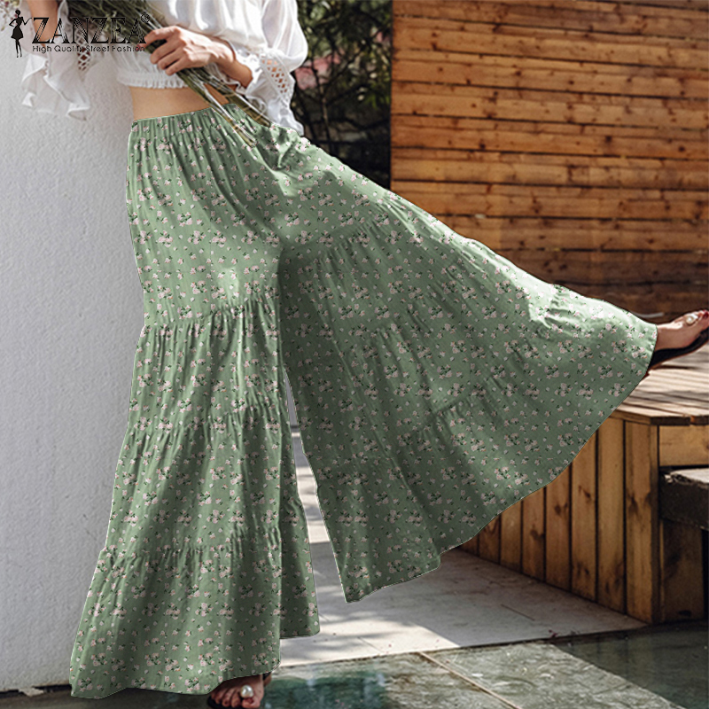 Women's Pants Capris Vintage Wide Leg Trousers ZANZEA Solid Casual Elastic Waist Long Pantalon Palazzo Female Turnip 220922