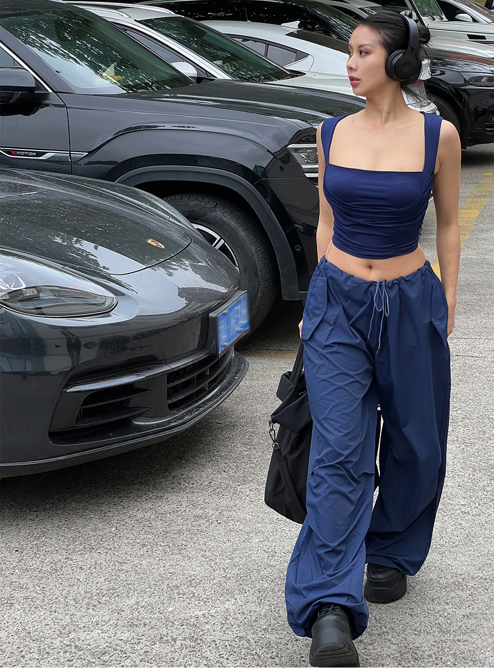 Women's Pants Capris Momoluna Women Madison Beer Baggy Low Waist Parachute Cargo Wide Leg Sweatpants Drawstring Hippie Joggers White Trousers 220